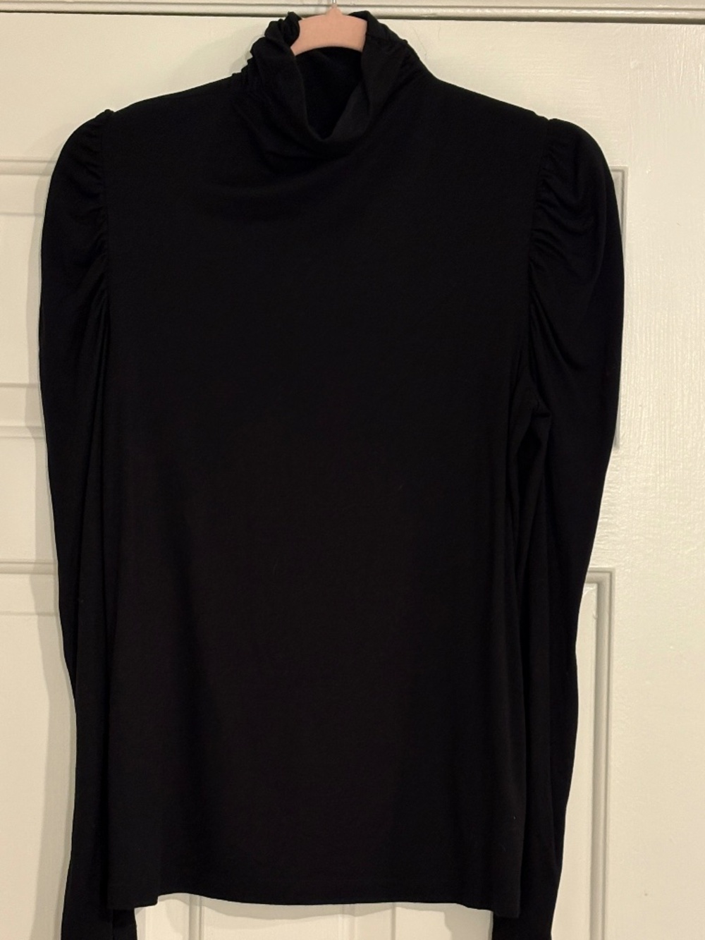 RIANI Brand Black Puff Sleeve Turtleneck with Ruched at the Neck Size 6-8
